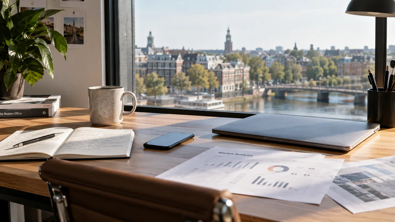 Een werkplek met uitzicht over de Amsterdamse grachten